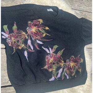 Vintage Floral Black Sweater Three Quarter Sleeve Sweater Top